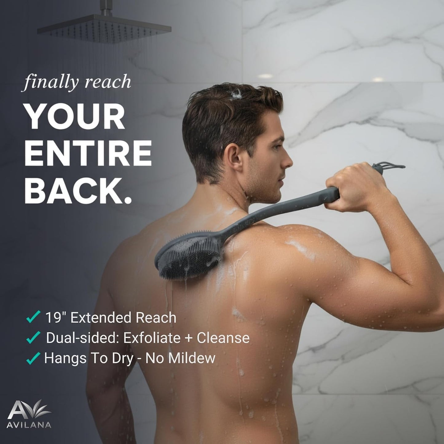 Avilana Premium Silicone Body Scrubber - Trusted Since 2017 - SGS Certified Food Grade Dual Sided Bath Brush, Quick-Dry Exfoliating Loofah Alternative, Massage Brush Sensitive Skin Women Men