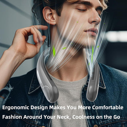 Portable Neck Fan, Personal Wearable Bladeless Fan, 6000mAh USB Rechargeable, 360° Airflow, LED Display, 4-Speeds, Hands Free Fan for Outdoor Indoor, Birthday Gifts for Men Women Dad Mom (Black)