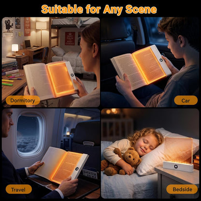 Book Light, Rechargeable Clear LED Flat Reading Light with 3 Colors & Timer, Dimmable Panel Plate Lamp Book Full Page Light for Reading in Bed at Night, Funny Gifts for Readers Kids Women Men (White)