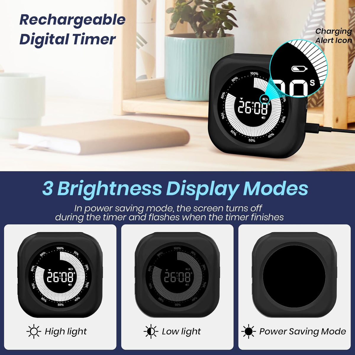 PERSUPER Visual Timer for Kids, Rechargeable 10-Hour Countdown/Up Timer