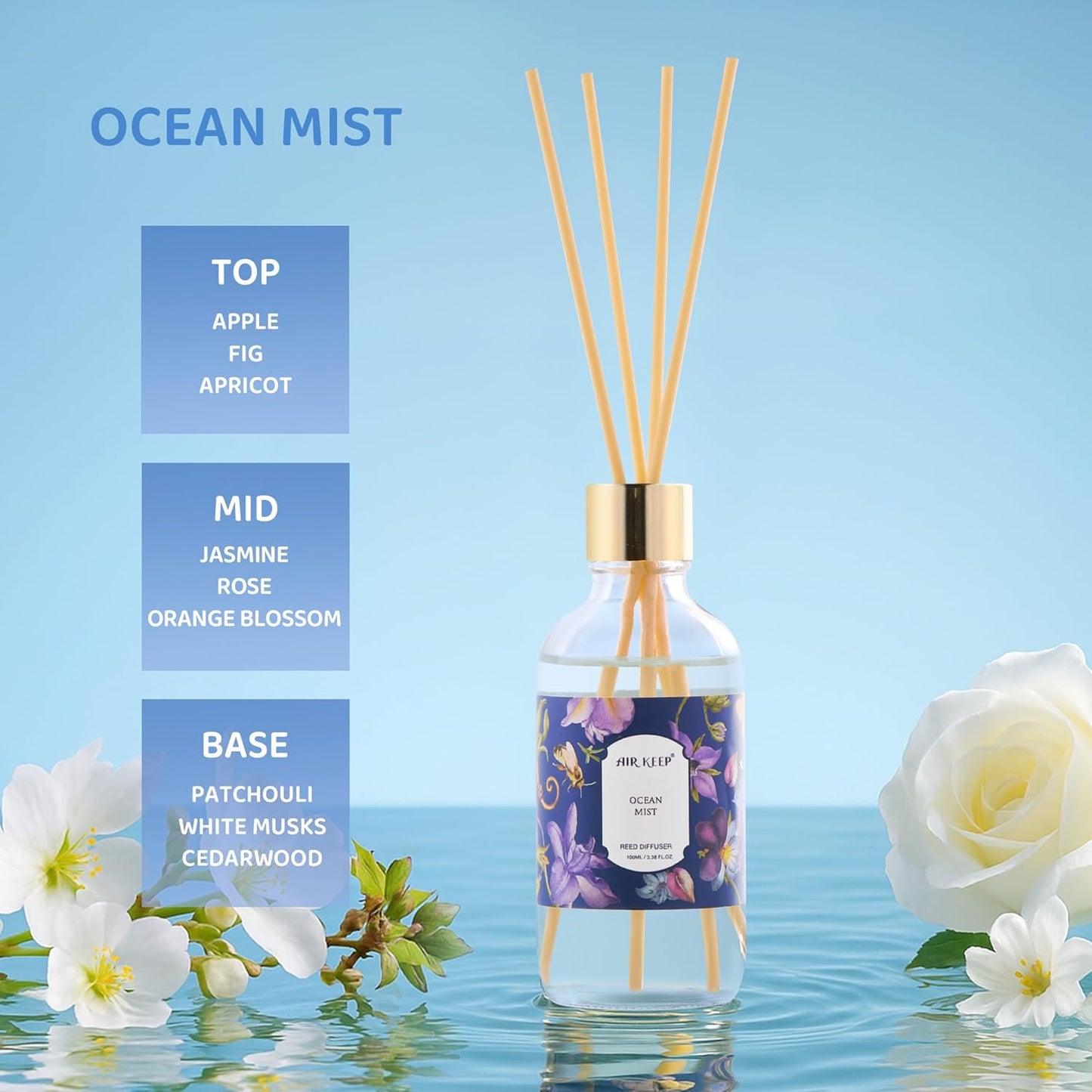 Airkeep Reed Diffuser Oil Set with Reed Sticks,Citrus Aromatherapy Oil Scent Diffuser for Home Office Bathroom Decoration Perfume and Gifts 3.38oz/100ml