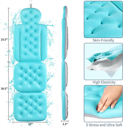 Luxury Bath Cushion, Full Body Bathtub Pillow with 160 Suction Cups, Bath Mat for Head and Neck Support, with Laundry Bag (Light Pink, 51" x 16")