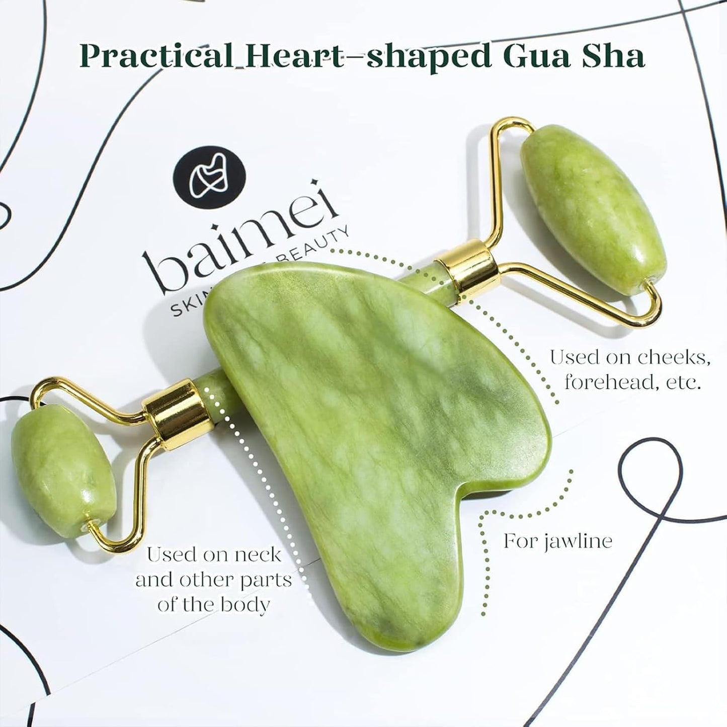 BAIMEI IcyMe Gua Sha & Jade Roller Set, Cooling Face Roller & Guasha Tool for Face Depuffing, Facial Sculpting & Jawline Definition, Smooth Rolling Skincare Tools Gifts for Women & Men – Green