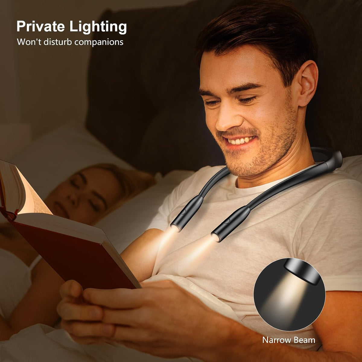 Gritin Book Light,Eye Caring 3 Colors & Stepless Dimming Neck Reading Light