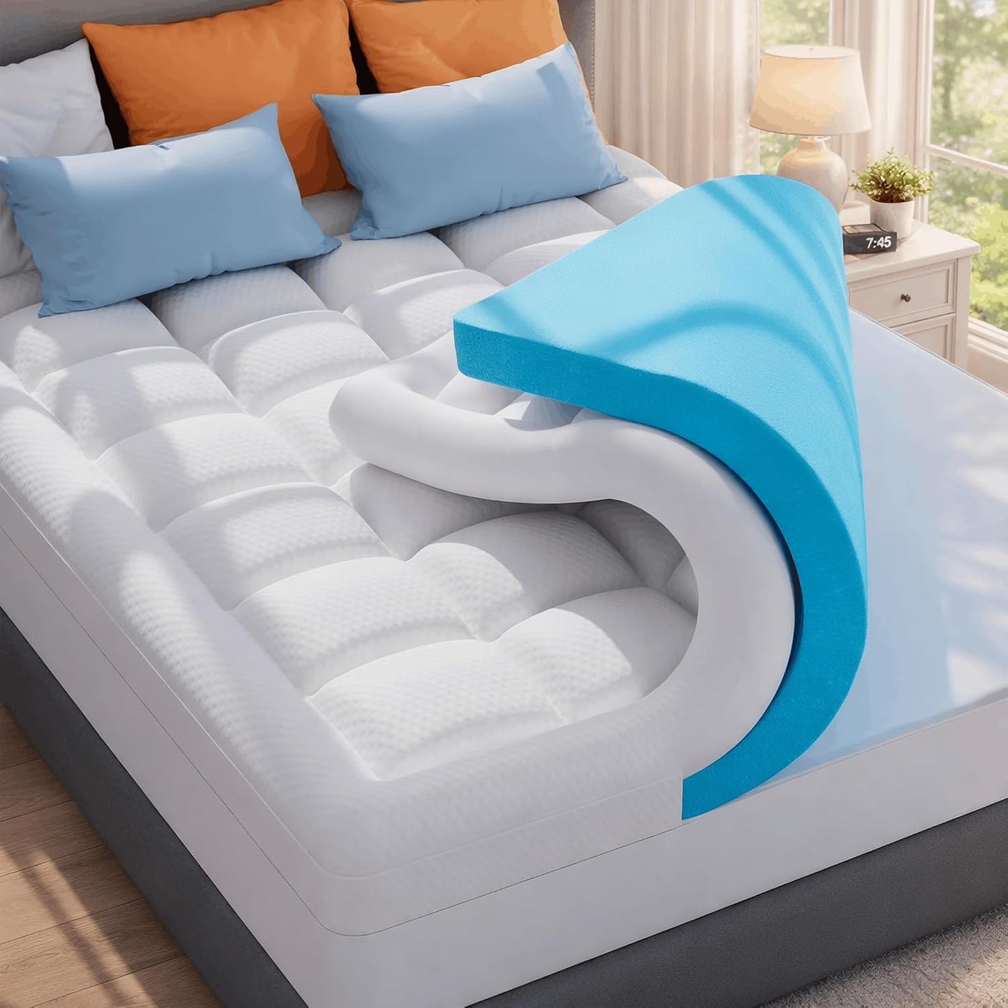 ELEMUSE Twin XL Dorm Dual Layer 3 Inch Memory Foam Mattress Topper for College, Dorm Room Essentials, 2 Inch Cooling Gel Foam and 1 Inch Soft Pillow Top Bed Pad,Back to School Comfortable Support