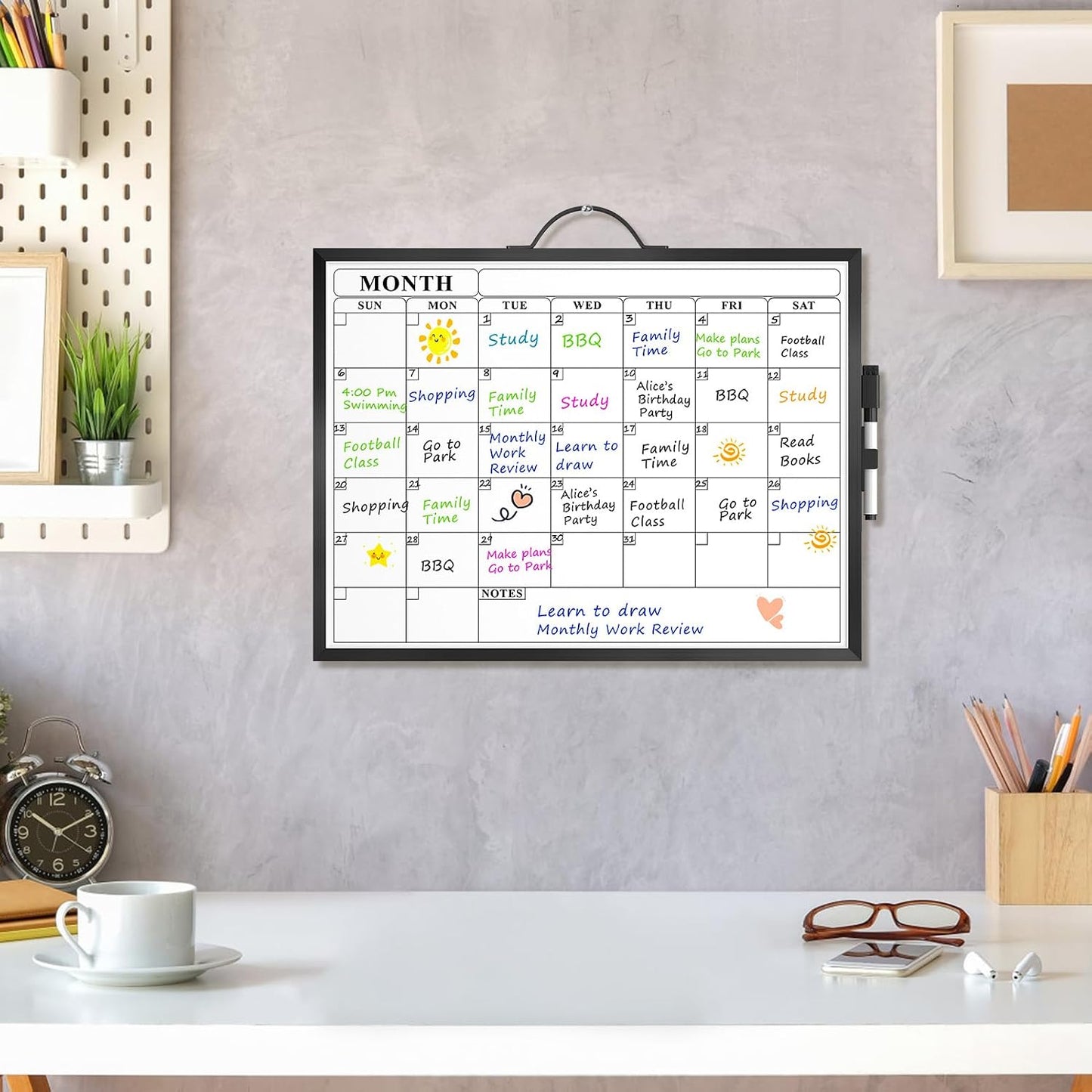 MaxGear Monthly Calendar Whiteboard, Magnetic Double-Sided Board, 16" x 12"