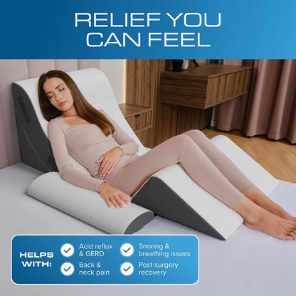 Kolbs Bed Wedge Pillow for Sleep Apnea, FSA Eligible Acid Reflux, and Back Pain Relief, with Chic Jacquard Cover - Headboard Wedges for Sleeping (5" Gentle Incline)