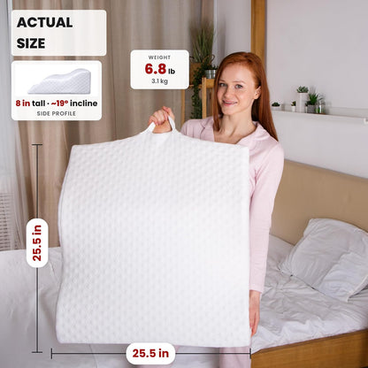 Aeris Wedge Pillow for Sleeping, Acid Reflux, and Snoring - Memory Foam Bed Wedge, 19-Degree Incline - Post-Surgery Recovery, Reading, Leg Elevation - Machine-Washable Cover