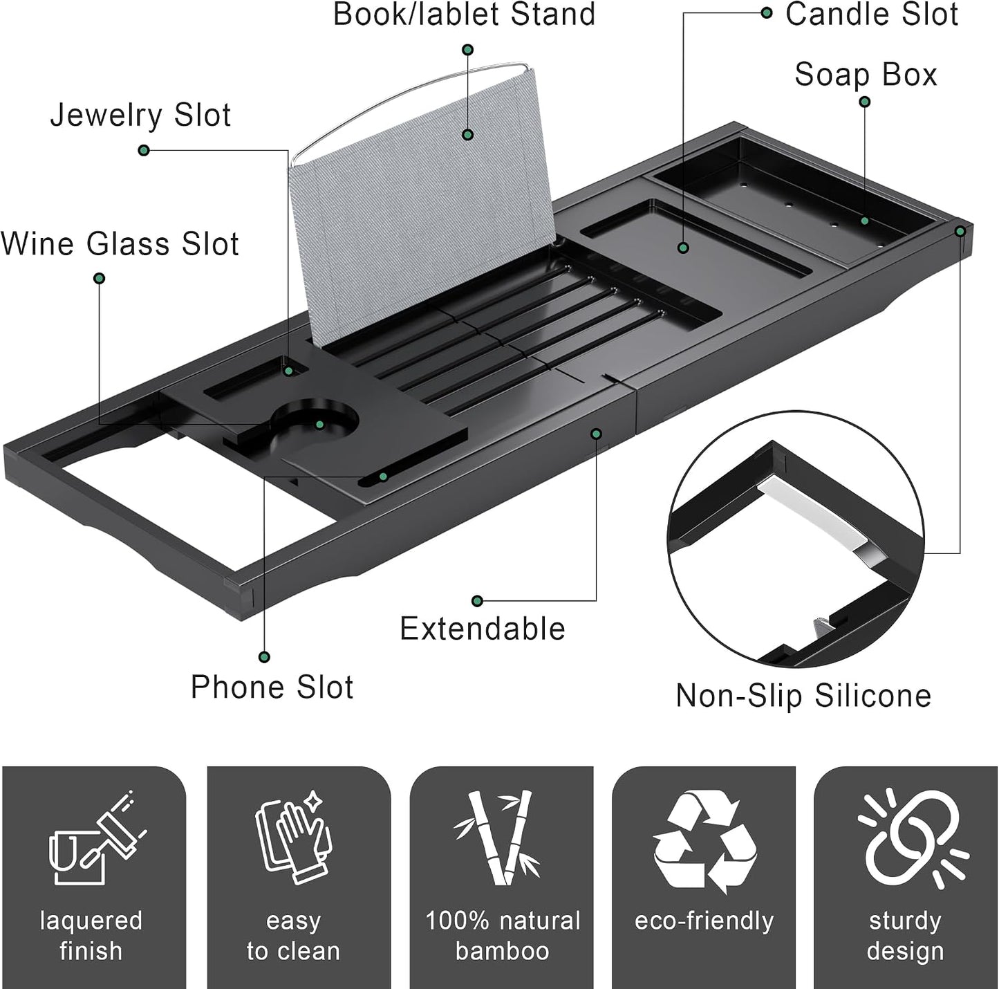 Foldable Bathtub Caddy Tray for Tub,Bamboo Expandable Bath Table Trays,Premium Bathroom Accessories for New Home & Mothers Day & Birthday Gifts for Couples,Natural