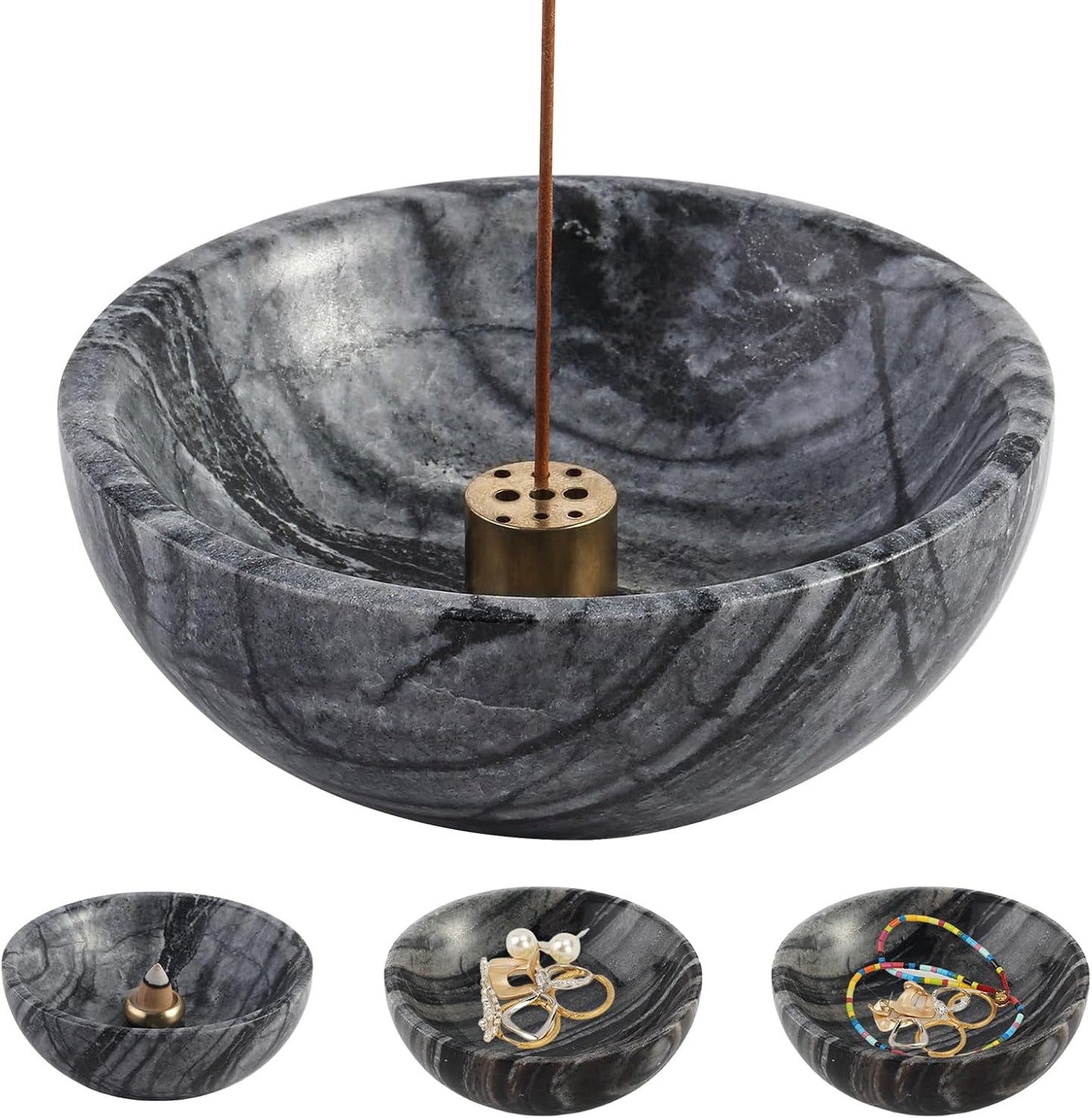 Koville Italian Travertine Incense Holder, 6" Incense Holders for Sticks, Sturdy Incense Burner Ash Catcher, Ideal for Meditation, Relaxing, Easy to Clean