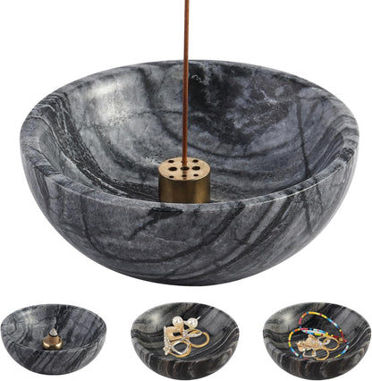 Koville Italian Travertine Incense Holder, 6" Incense Holders for Sticks, Sturdy Incense Burner Ash Catcher, Ideal for Meditation, Relaxing, Easy to Clean