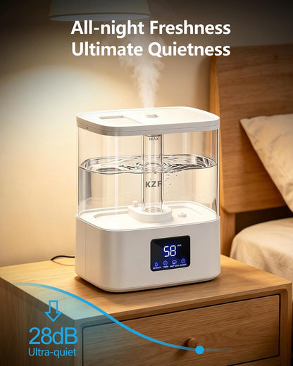KZF 4L Top Fill Humidifiers for Bedroom & 40H Runtime - Cool Mist Humidifier, 3 Mist Levels, 8H Timer, Essential Oil Tray, Humidity Display, Quiet for Baby, Plants, Large Room (Black, 4, Liters)