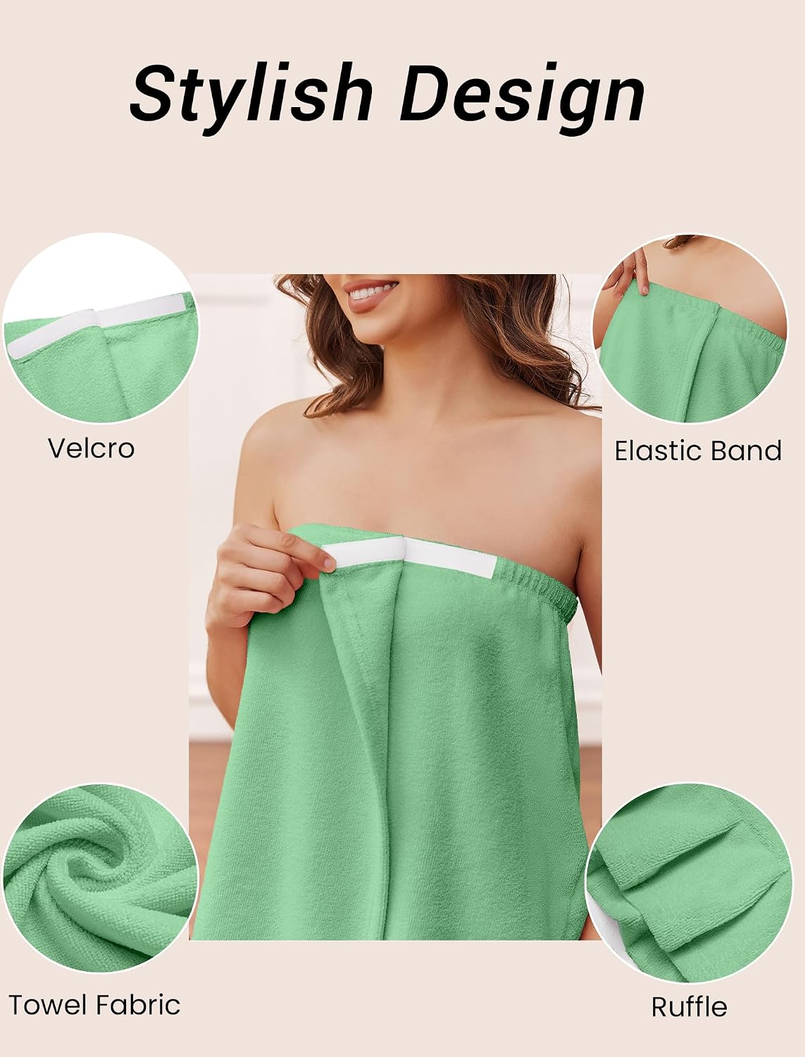 Ekouaer Towel Wrap for Women With Velcro Ruffle Wrap Robes
