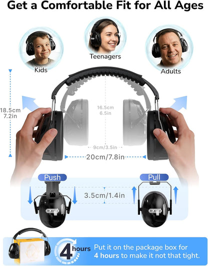 Dr.meter Ear Protection Ear Muffs, Noise Cancelling Headphones for Adults Kids 31dB Earmuffs for Noise Reduction, Hearing Protection for Shooting Gun Range, Mowing, Monster Jam, Sensory, Fireworks