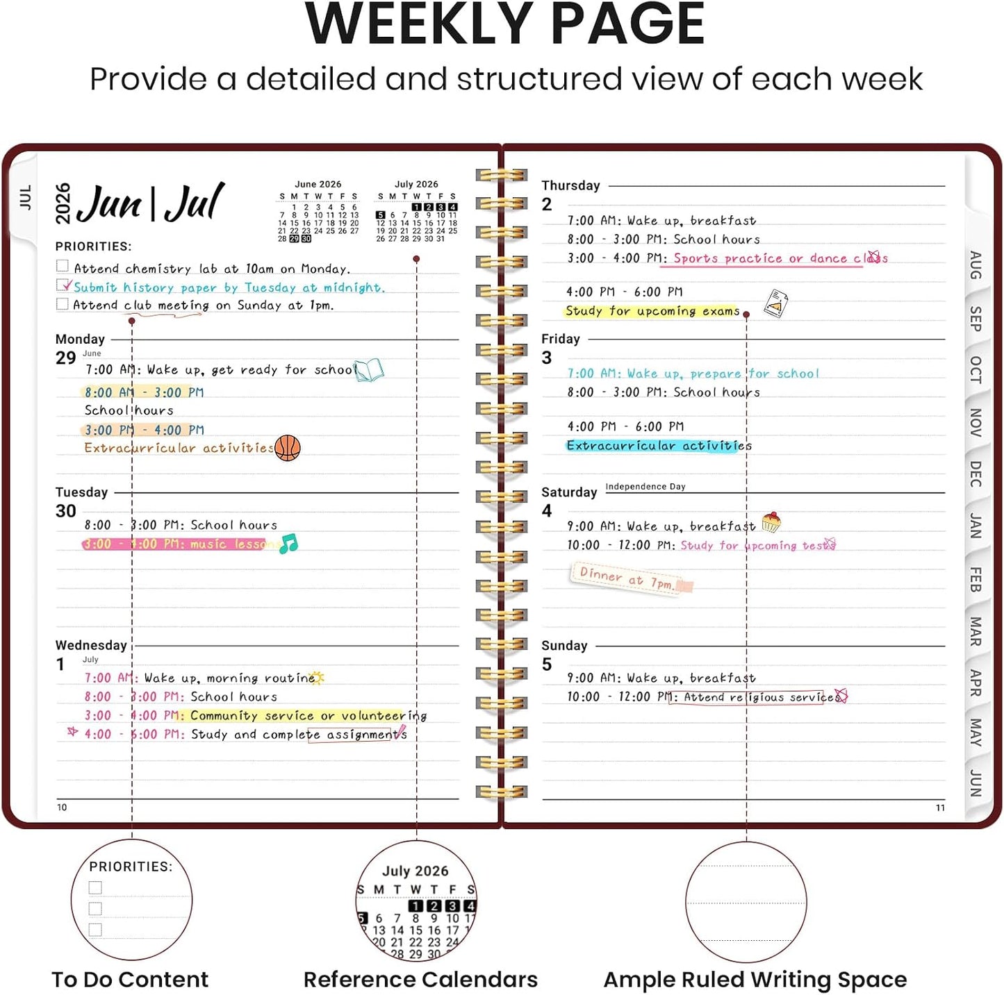 Planner 2026-2027 for Women & Men, Academic Monthly and Weekly Calendar Planner, Jul 2026 - Jun 2027, A5 (6.3" x 8.5"), Teacher Student Planning Book with Tabs, Ideal for Office School Supplies - Pink
