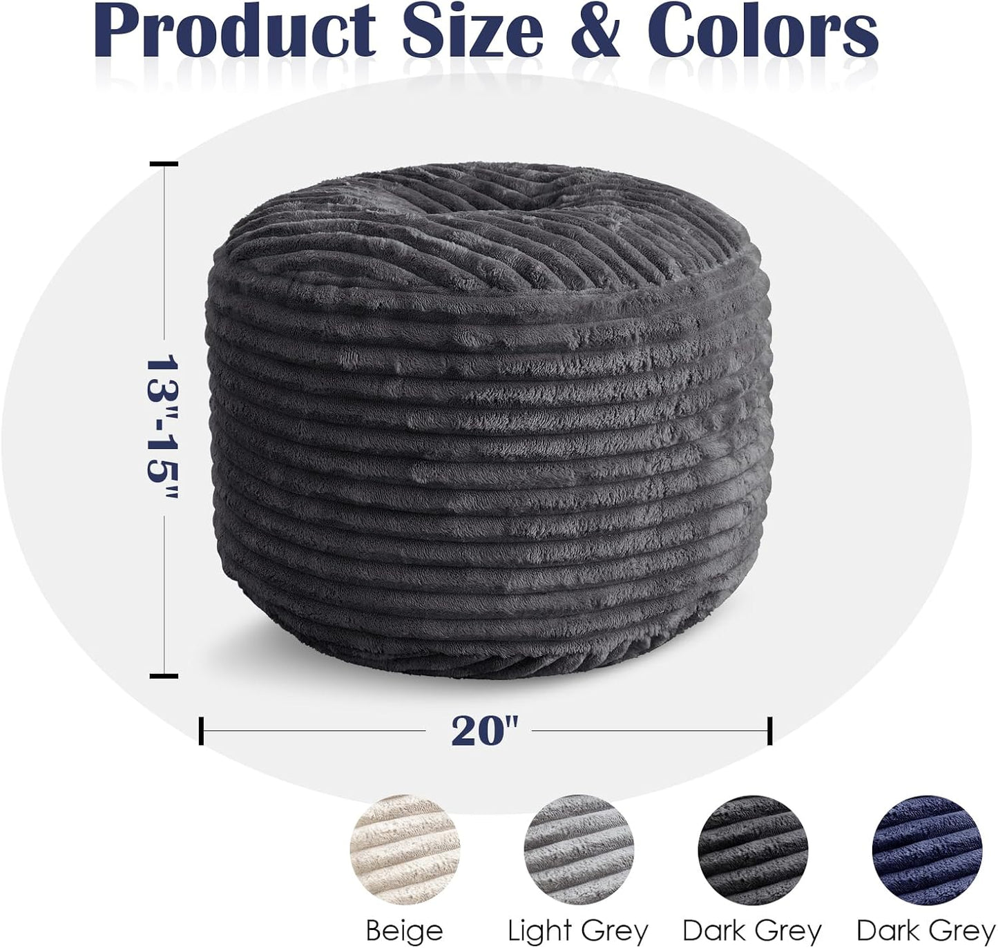 SHOUREN Stuffed Round Ottoman,Corduroy Pouf Ottoman Foot Rest with Foam Filling,Pouf Storage Ottoman Footstool for Living Room,20 X 15 Floor Poufs for Couch,Footrest Only - 20 X 15 Inches,Beige