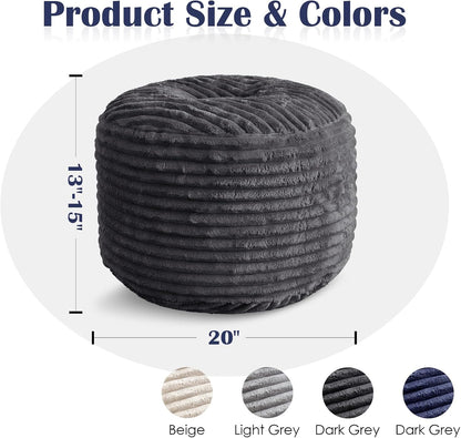 SHOUREN Stuffed Round Ottoman,Corduroy Pouf Ottoman Foot Rest with Foam Filling,Pouf Storage Ottoman Footstool for Living Room,20 X 15 Floor Poufs for Couch,Footrest Only - 20 X 15 Inches,Beige