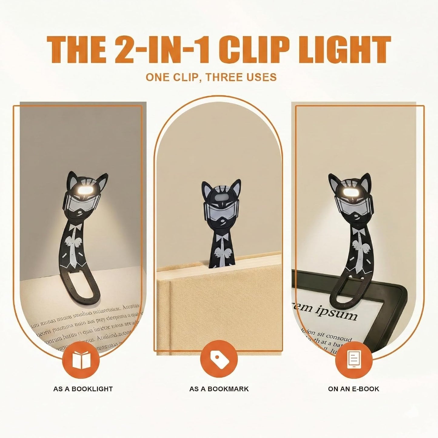 Rechargeable Kids Book Light, Cute Bookmark Reading Light for Kids, Dimmable Portable LED Book Light for Reading in Bed, Eye-Caring Bedtime Reading Lamp for Children & Travel, Black