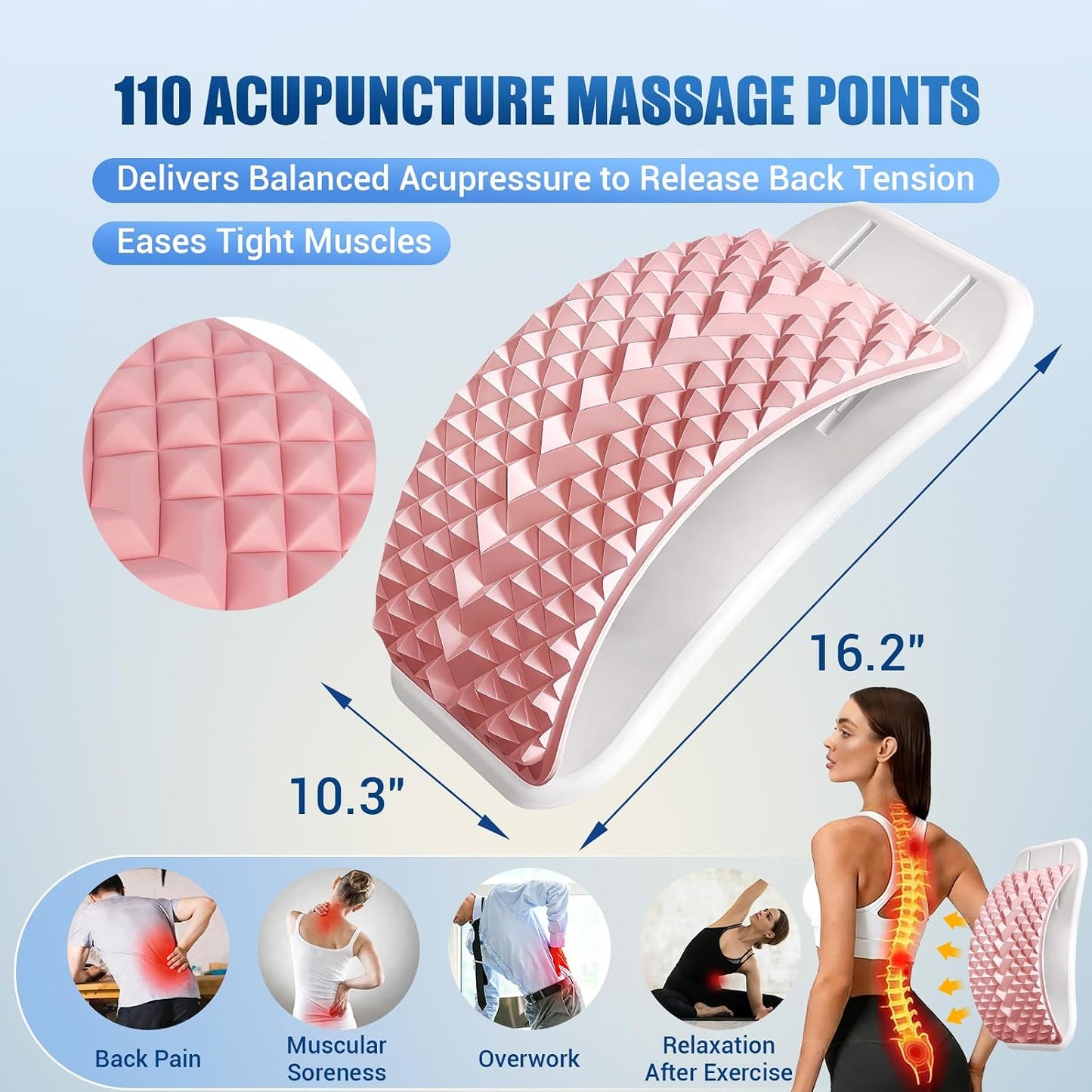 Back Stretcher for Lower Back Pain Relief, Adjustable Lumbar Support Board with Acupressure Points, Back Stretcher Board for Scoliosis, Spine Decompression Support