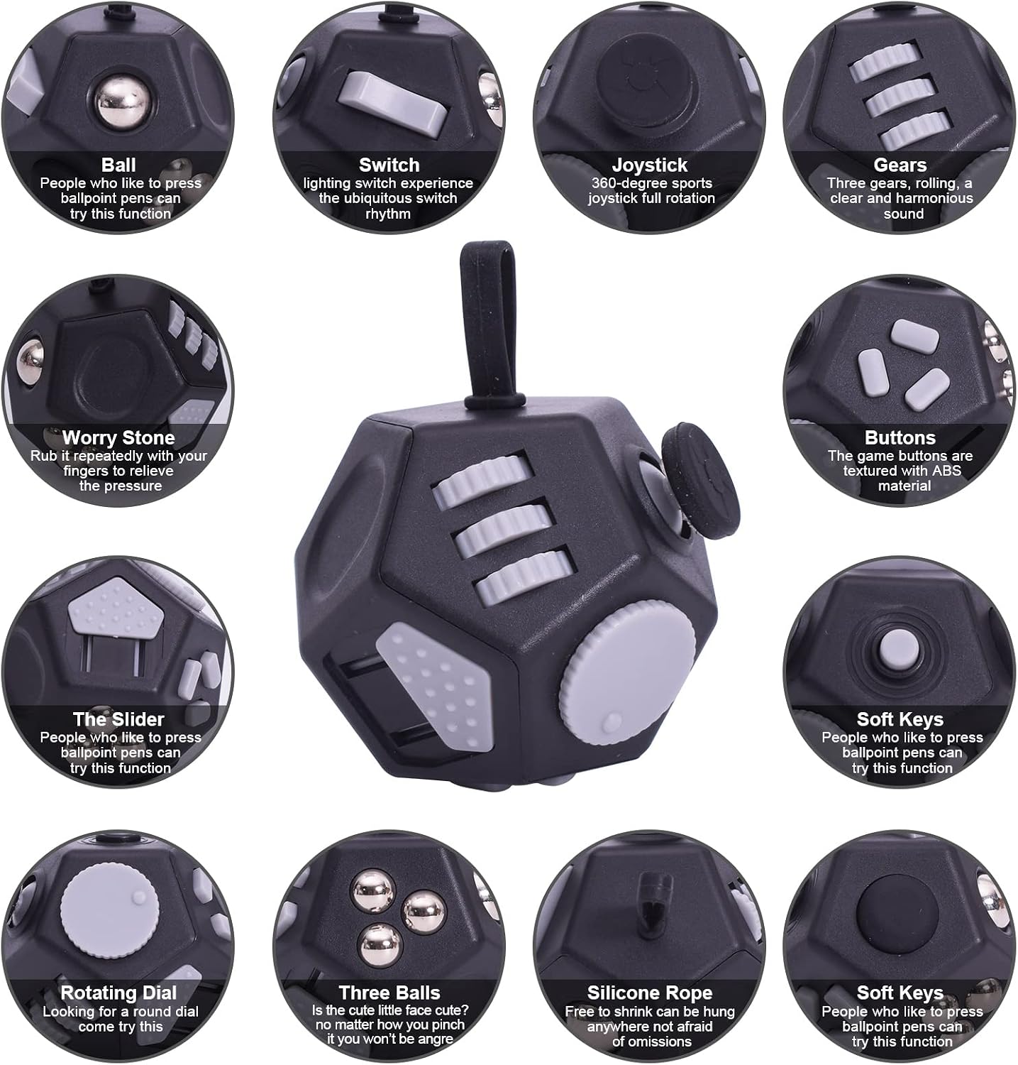 UOOEFUN Small Fidget Toys,12 Sided Fidget Toys,Mini Cube Toys Relief Stress,Autism and Anxiety Depression Anti for Kids Adults Improve Focus (Grey)