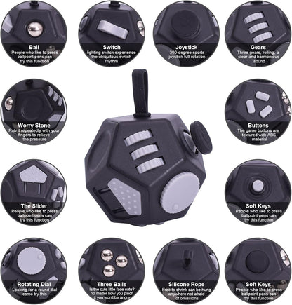 UOOEFUN Small Fidget Toys,12 Sided Fidget Toys,Mini Cube Toys Relief Stress,Autism and Anxiety Depression Anti for Kids Adults Improve Focus (Grey)