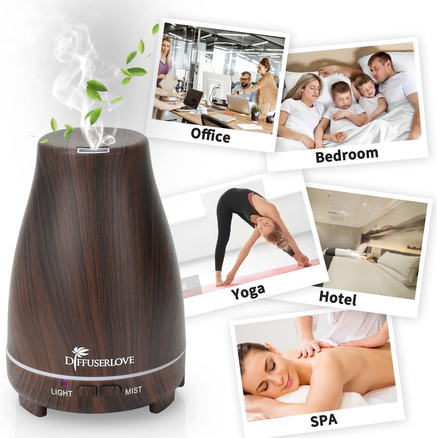 Diffuserlove Diffuser 2 Pack Essential Oil Diffuser 200ML Remote Control Ultrasonic Aromatherapy Diffuser Mist Humidifiers for Bedroom Office Yoga