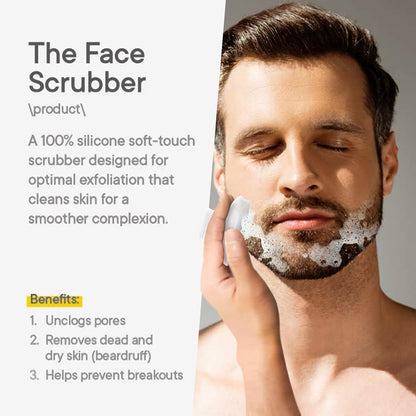 Back Scrubber for Shower & Face Scrubber, 2Pcs Silicone Exfoliating Brush Set with 17In Long Handle, Soft Body & Facial Cleansing Scrubber for Men Women