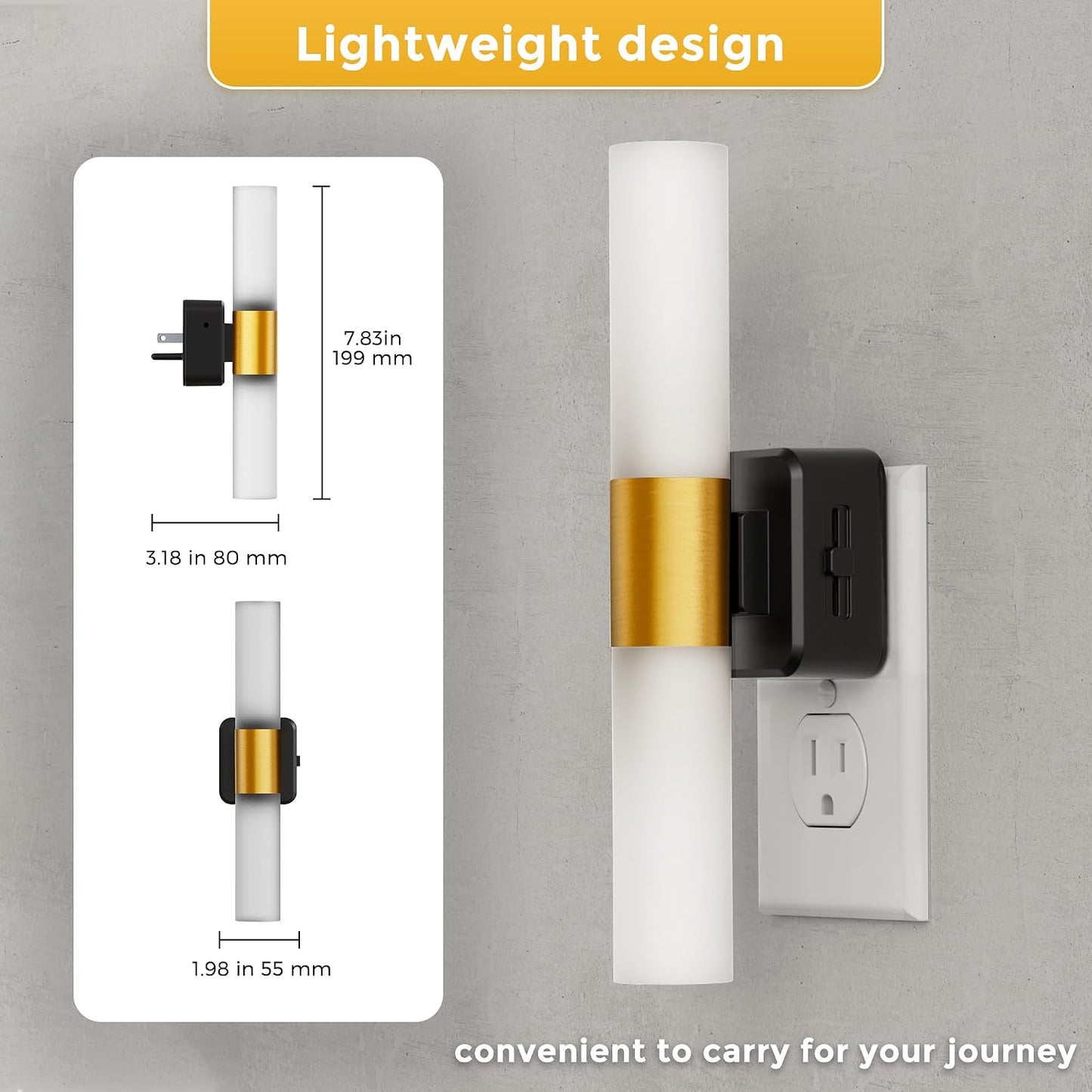 L LOHAS LED Night Lights Plug into wall, Amber Night Light with Adjustable Brightness, Plug in NightLight with Auto Light Sensor, Wall Sconce-Style Design Night Light for Bathroom,Hallway, 2 Pack