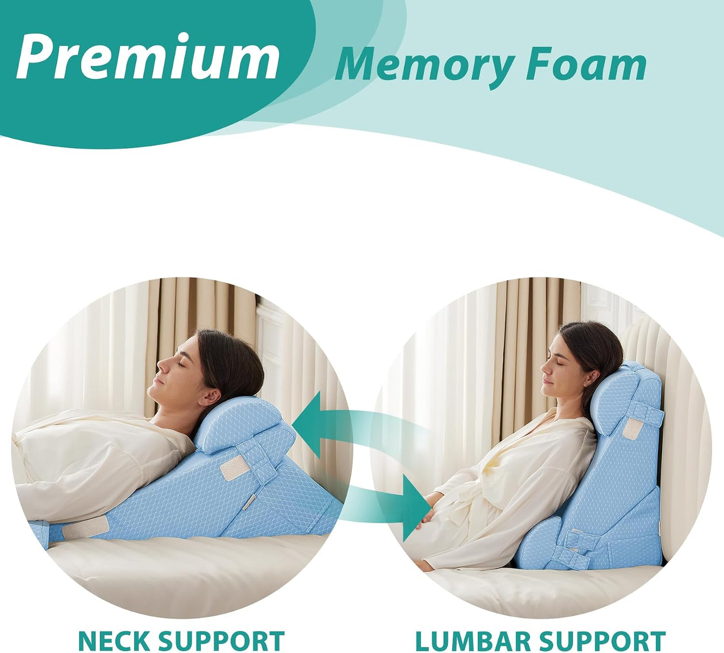 Bedluxe Wedge Pillow Headboard, 3PCS Orthopedic Bed Wedge Pillows Set for After Surgery, Adjustable Pillow Wedge for Acid Reflux&Back Pain Relief, Sleeping, Back Pillow for Bed Sitting Up, White/Grey
