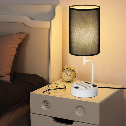 Dreamholder Table Lamp with 3 USB Charging Ports, Modern Desk Lamp with AC Outlet and Phone Stands, Perfect Bedside Lamp for Bedroom, Living Room, Office (Pack of 2), Cream