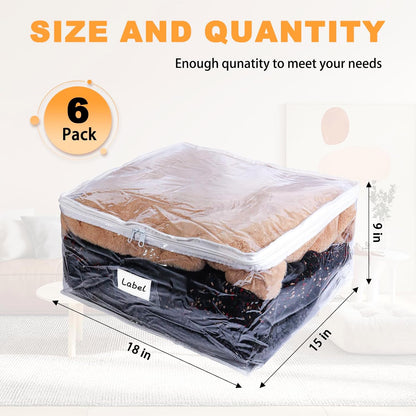 Clear Zippered Plastic Clothes Storage Bags, 6 Pack, White