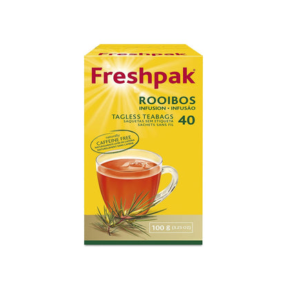 Freshpak Rooibos Tea | 40 Tagless Teabags | Natural Premium Rooibos | Naturally Caffeine Free | Keto Friendly | Rooibos From South Africa | Non GMO
