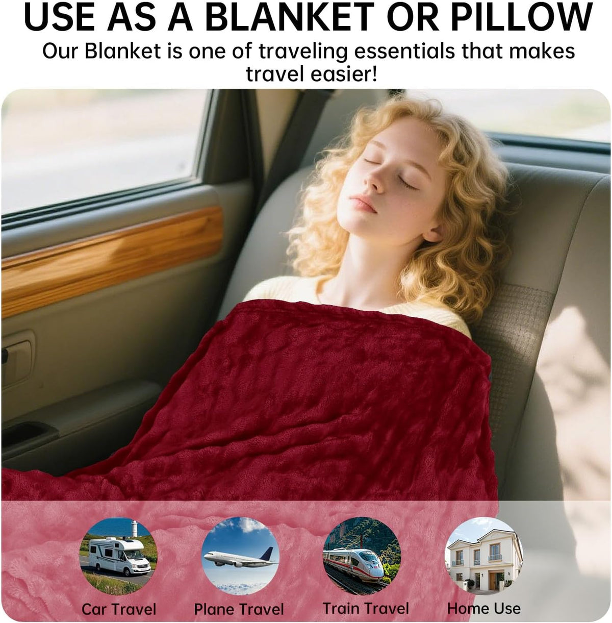 Travel Blanket and Pillow-2-in-1, Ultra-Soft&Compact, One-Piece Airplane Blanket with Hand Luggage Belt and Backpack Clip,Travelers Accessories Gifts, 61x43 Inches (Blue)