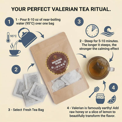 Cure Wid Pure Organic Valerian Root Tea Bags for Sleep Bleach-Free 50 Bags
