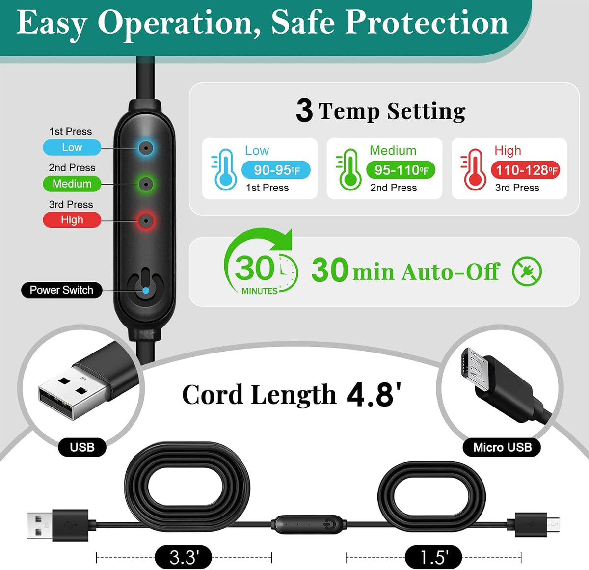 Silk Heated Eye Mask, USB Corded Electric Face Heating Pad for Sinus Pressure Relief, Warm Eye Compress for Dry Eyes, Stye and Tension Headache with 3 Temp Settings & 30-Min Auto Off, Forest Green