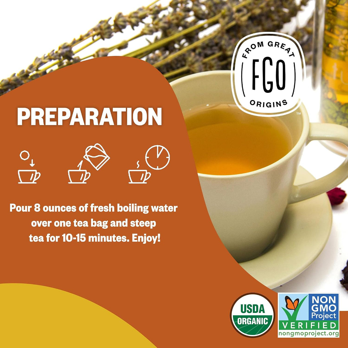 FGO Organic Turmeric Ginger Herbal Tea, 40 Count, Eco-Conscious Tea Bags, Caffeine Free (Pack of 1)