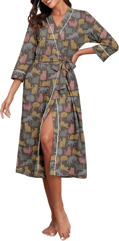PrinStory Robes for Women 3/4 Sleeve Long Bath Robe XS-4XL