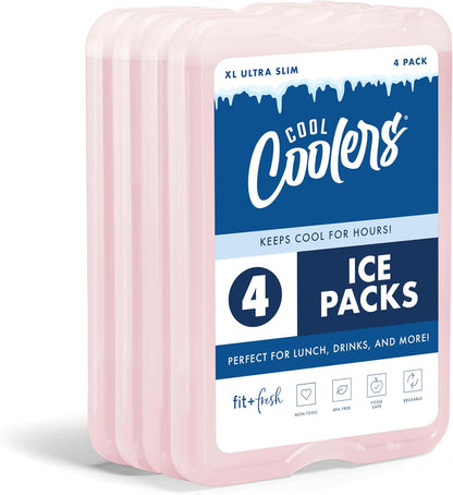 Cool Coolers by Fit & Fresh XL Slim Ice Packs, Quick Freeze Space Saving Reusable Ice Packs for Lunch Boxes or Coolers