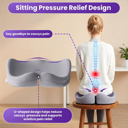 ZZ-WELL Seat Cushion for Office Chairs, Black, 21.2 Inches | Coccyx Cushion for Tailbone Pain, Memory Foam, Extra Large Thick, Patented Pressure Relief, Computer Gaming Chair