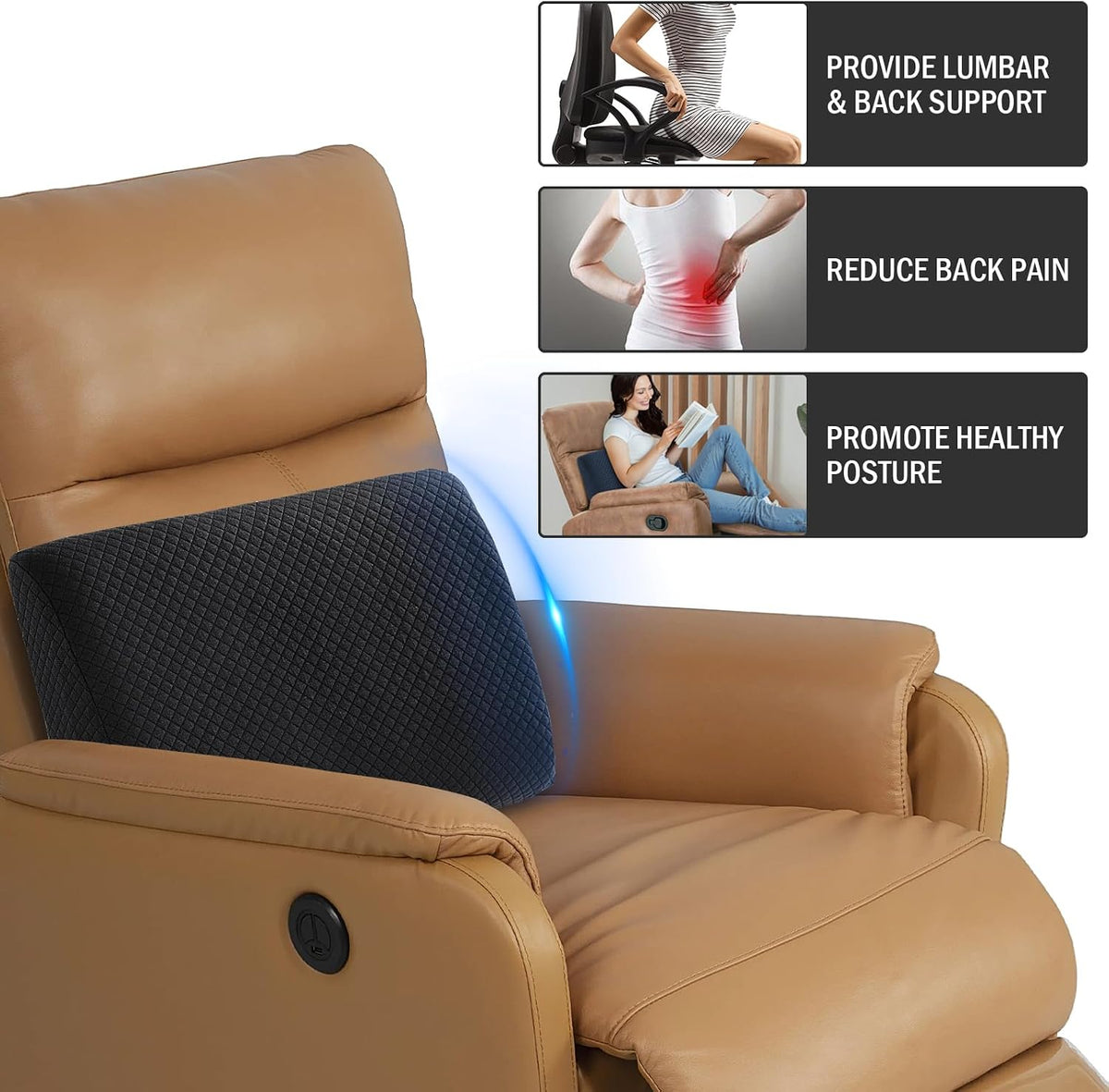 HOMBYS Lumbar Support Pillow for Recliner Chair, Memory Foam Back Support Cushion for Elderly,Extra Large Lumbar Support Pillow,Thick Backrest for Home Reading (Grey, 20“x13.5"x5")