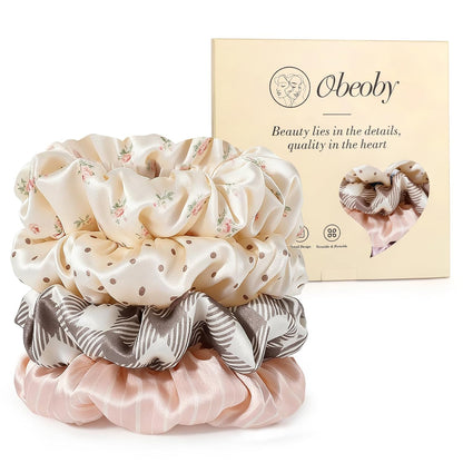 4 Pack 100% Mulberry Silk Scrunchies for Hair Sleep, No Damag Frizz Control Stylish Silk Hair Scrunchies Small Gifts for Women