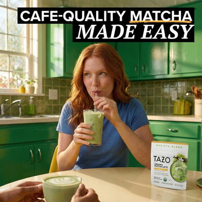 TAZO Organic Classic Matcha Latte Powder, Café Style Matcha Latte Mix, Easy Hot or Iced Matcha Latte, Sweetened with Organic Sugar and Matcha Powder, 10 Servings, 3.5 oz Pouch