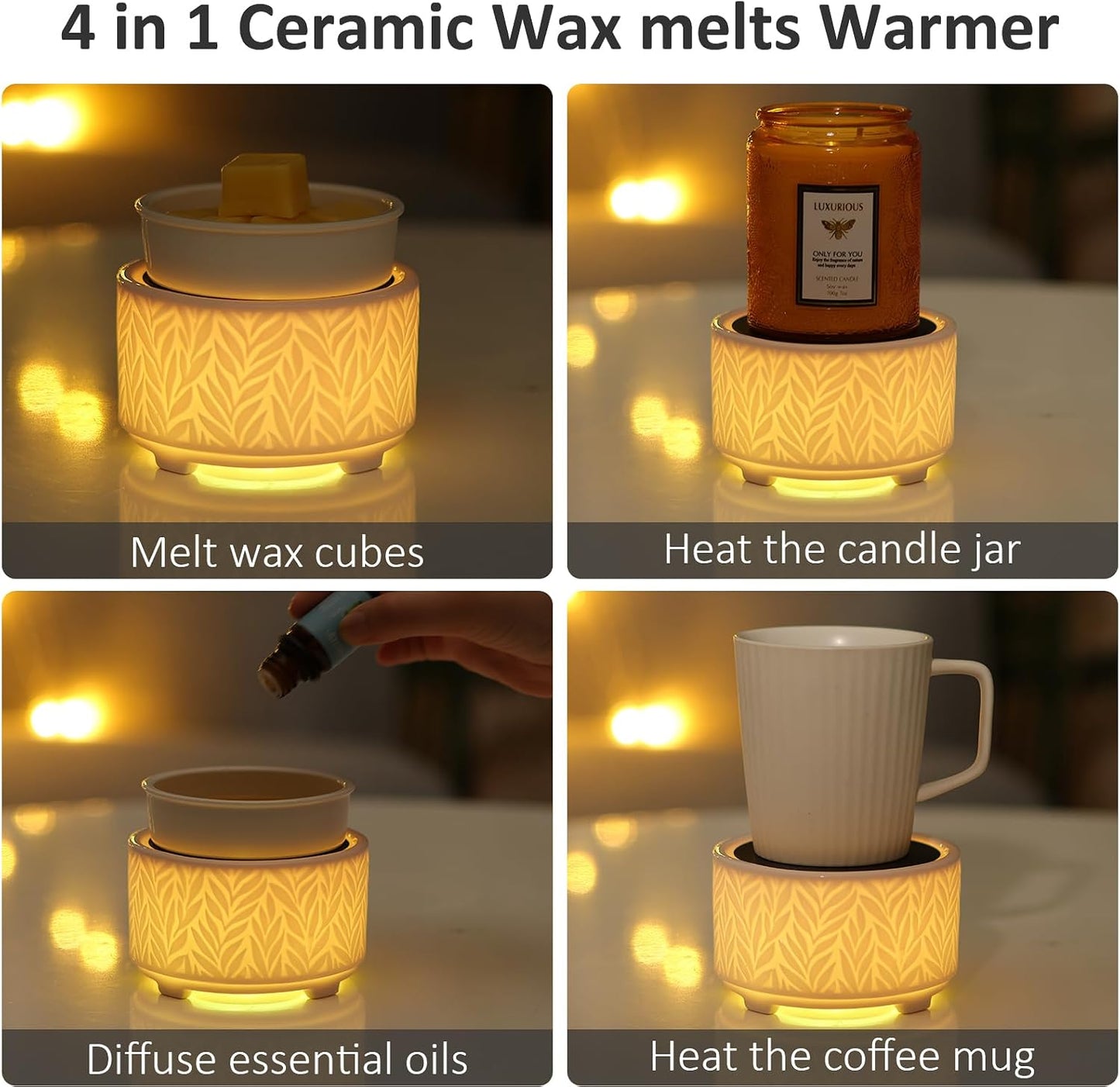 EQUSUPRO Wax Melt Warmer for Scented Wax Melts 3-in-1 Electric Ceramic Candle Wax Warmer Burner Fragrance Wax Melter for Home Office Bedroom Gift & Decor (Leaf)