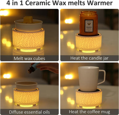 EQUSUPRO Wax Melt Warmer for Scented Wax Melts 3-in-1 Electric Ceramic Candle Wax Warmer Burner Fragrance Wax Melter for Home Office Bedroom Gift & Decor (Leaf)