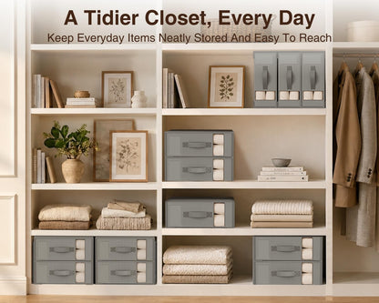 DIMJ Bed Sheet Organizers and Storage - Foldable Sheet Holder, Linen Closet Organizer Box for Sheets Set, Bedding, Blankets, Towel (King & Queen Size), Grey