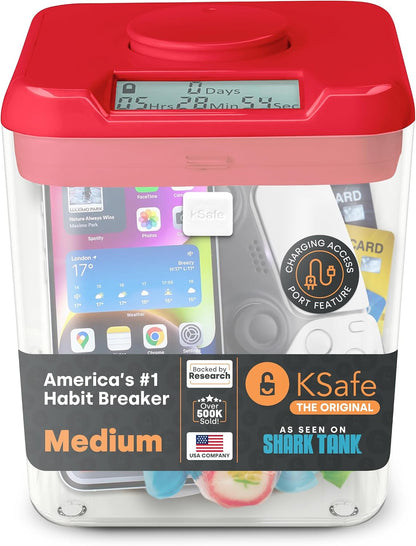 Kitchen Safe Time Locking Container (Medium), Timed Lock Box for Cell Phones, Snacks, and other unwanted temptations (White Lid + 5.5” Clear Base)