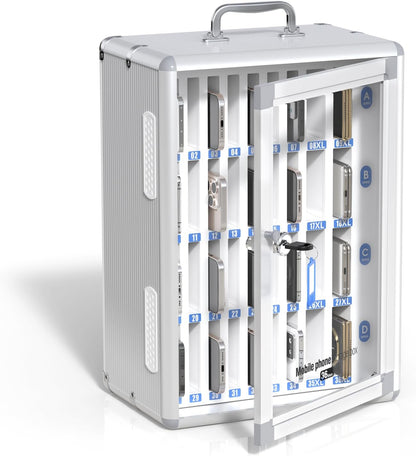 24 Slots Cell Phone Locker, Classroom Phone Storage Cabinet with Key, 【Wall Mounted】 【Aluminum Alloy】 Phone Lock Box, Mobile Phone Lockbox with Handle for School Office Exam(Silver)