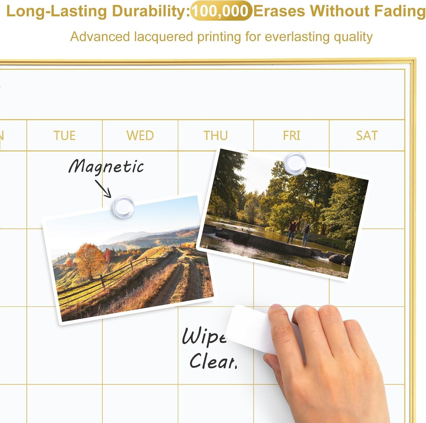 ARCOBIS Dry Erase Calendar with Cork Board for Wall, 24"x 18" Magnetic Calendar Whiteboard with Black Frame, Monthly Combination Board for School, Home, Office