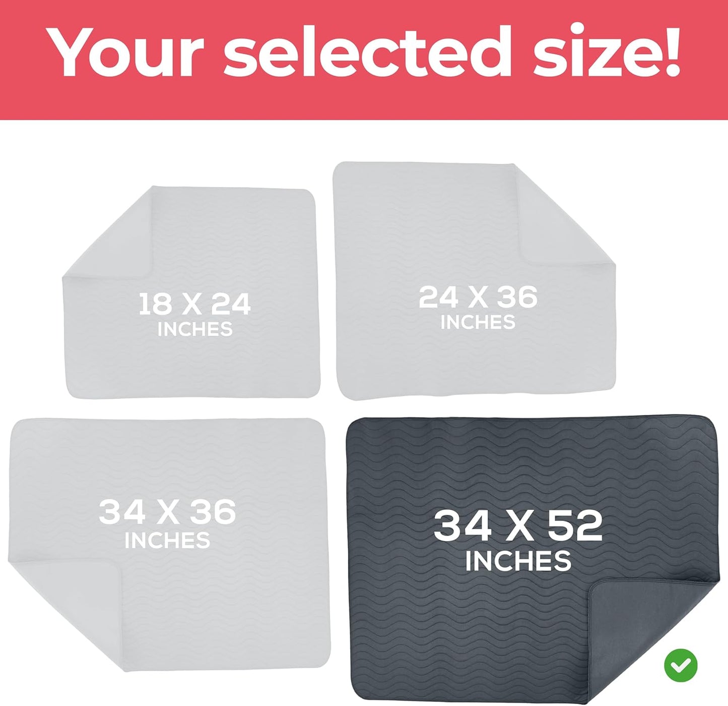 Utopia Bedding Washable Underpads 34" x 36" (Pack of 4), Waterproof Reusable Heavy Absorbency Incontinence Bed Pads for Adults, Kids, Elderly and Pets, Bedwetting Pads for Sofa and Couch (Blue)
