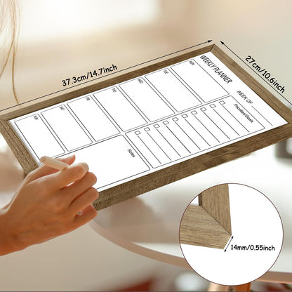 Dry Erase White Board Weekly Calendar Board, Magnetic Whiteboard for Wall,10.6“x14.7 Solid Wood Rustic Brown Framed Message Board, Planner Board for Office, Home, Schooll(Weekly-BB-RB-2737)